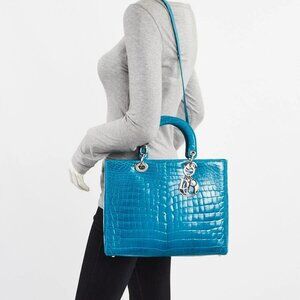 Christian Dior Turquoise Crocodile Large Lady Dior Bag